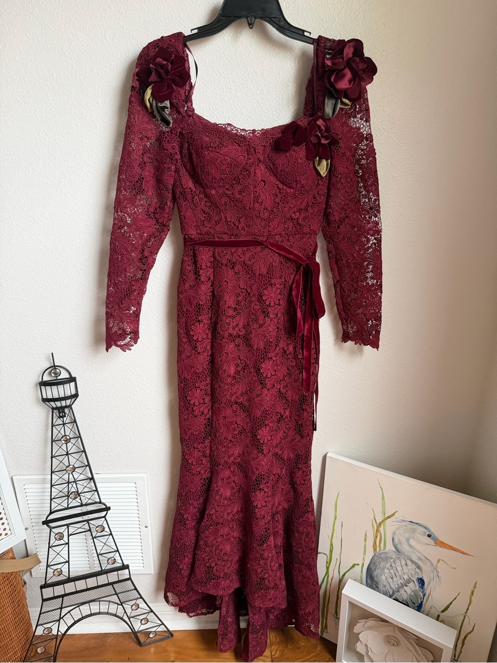 NWT Muse by Marchesa Cypress Corded Lace Floral Applique Sweetheart Maxi Dress - Picture 4 of 15